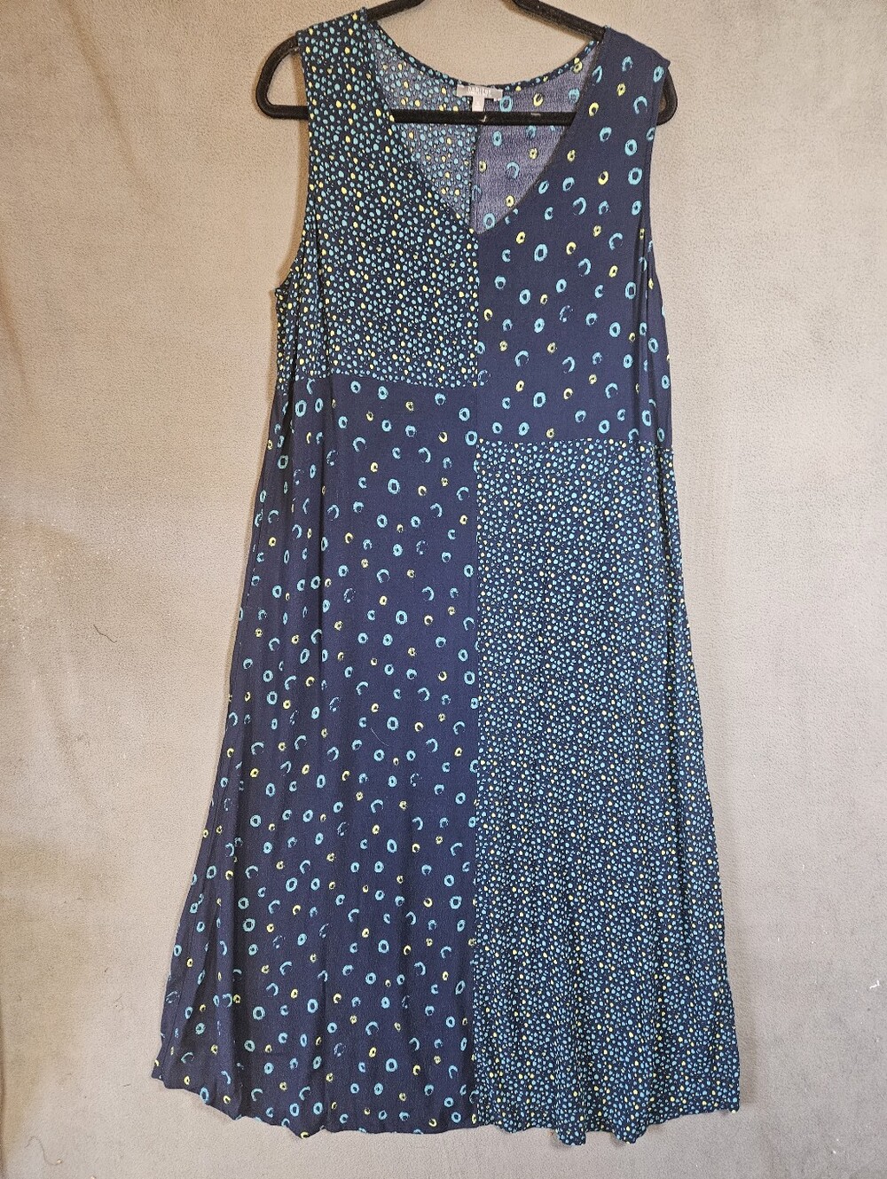 Habitat XL Maxi Dress Blue Patchwork Vneck Crinkle Sleeveless Lagenlook Boho